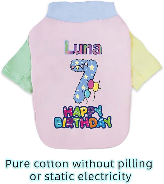 Custom Dog Birthday Shirt,Personalized Pet Apparel Print with Name Age Number,Pet Birthday Outfit,Lightweight Breathable Cotton Vest for Small Medium Large Dogs Cat (Dopamine Yellow, Medium)