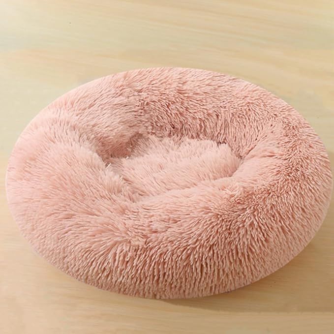 Calming Donut Dog & Cat Bed, 36 Inch Round Fluffy Dog Beds for Small Medium Large Dogs and Cats Anti-Anxiety, Puppy Bed, Washable Round Cozy Soft Pet Bed (Pink)