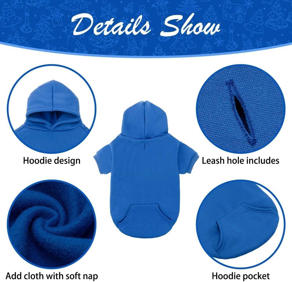 KOOLTAIL Basic Dog Hoodie - Soft and Warm Dog Hoodie Sweater with Leash Hole and Pocket, Dog Winter Coat, Cold Weather Clothes Sweatshirt for Small Medium Large Dogs Puppy Cat Boys Girls Blue XXL