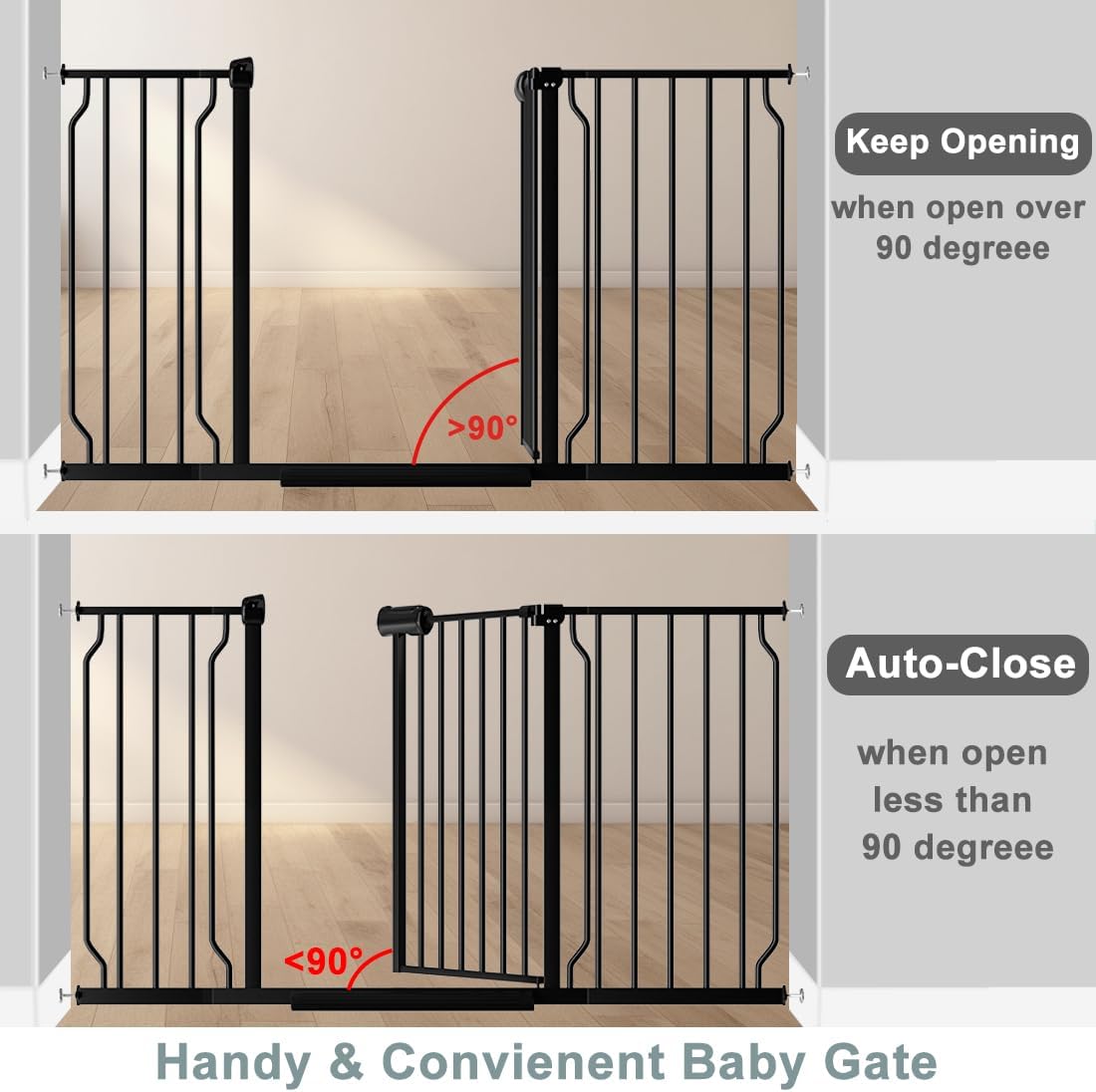 Fairy Baby Extra Wide Baby Gate Black 67-71.5 Inch Wide, Walk Through Pressure Mounted No Drill, Long and Large Tension Gate for Pet and Kids