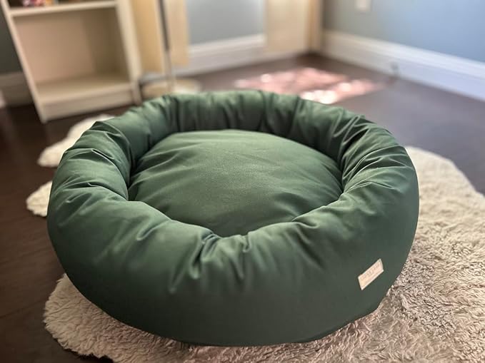 Organic Cotton Canvas Dog Bed: Removable Cover, Natural Fill - Made in USA (Sage Green, X Large 42" x 8" inches)