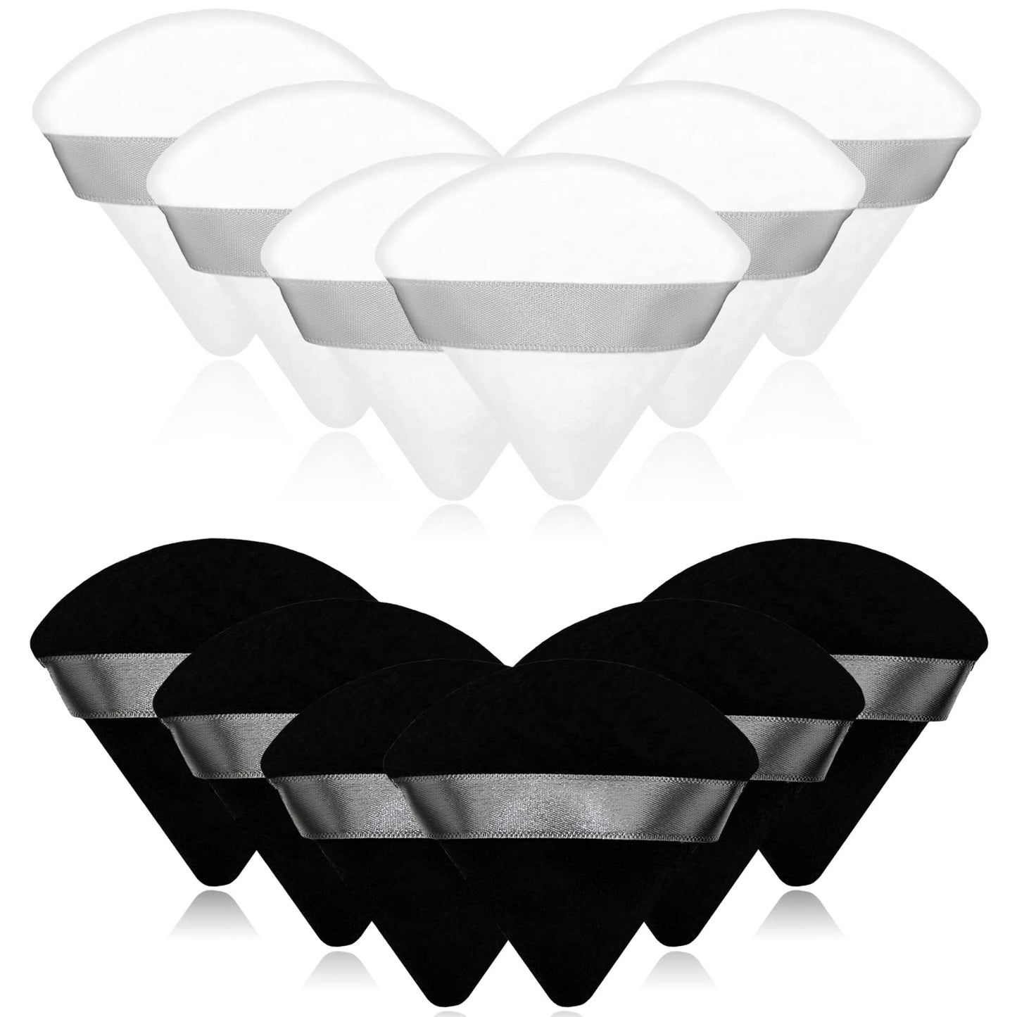 12 Pieces Cosmetic Powder Puff,2.76 Inch Portable Soft Sponge Setting Face Puffs,Triangle Velvet With Ribbon Band Handle For Loo