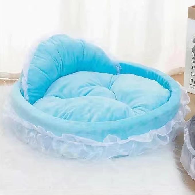 Princess Pet Bed with Bows Ruffled, Lace Design Soft and Beautiful Dog Sofa Detachable Cushion Princess Nest, Indoor Cave, Bottom, Removable Plush Cover