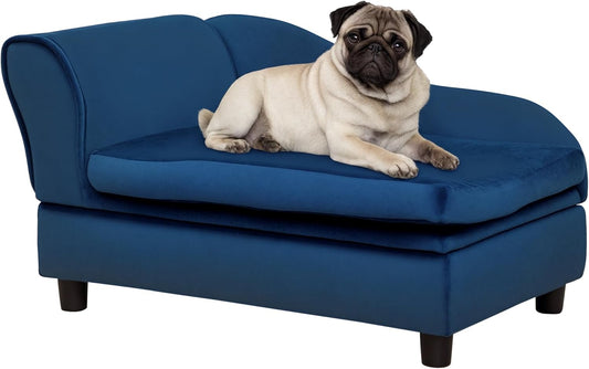 PawHut Luxury Fancy Dog Couch with Hidden Storage, Small Dog Sofa Bed with 2" Soft Foam, Modern Pet Furniture for Puppies & Little Breeds, Blue