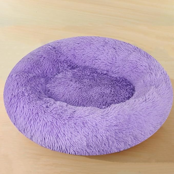 Calming Donut Dog & Cat Bed, 36 Inch Round Fluffy Dog Beds for Small Medium Large Dogs and Cats Anti-Anxiety, Puppy Bed, Washable Round Cozy Soft Pet Bed (Purple)