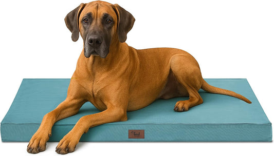 Outdoor Extra Large Dog Bed, Jumbo Waterproof Dog Bed for Large Dogs, Orthopedic Egg Foam Pet Bed Mat with Removable Oxford Cooling Cover, Light Blue