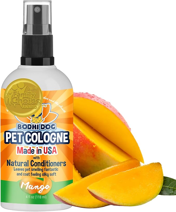 Bodhi Dog Premium Dog Cologne - Deodorizing Dog Perfume & Conditioner for Dogs & Cats - Natural Long Lasting Spray - Keeps Pets Fresh All Day - Gentle & Safe Formula, Made in USA (Mango 4 Fl Oz)
