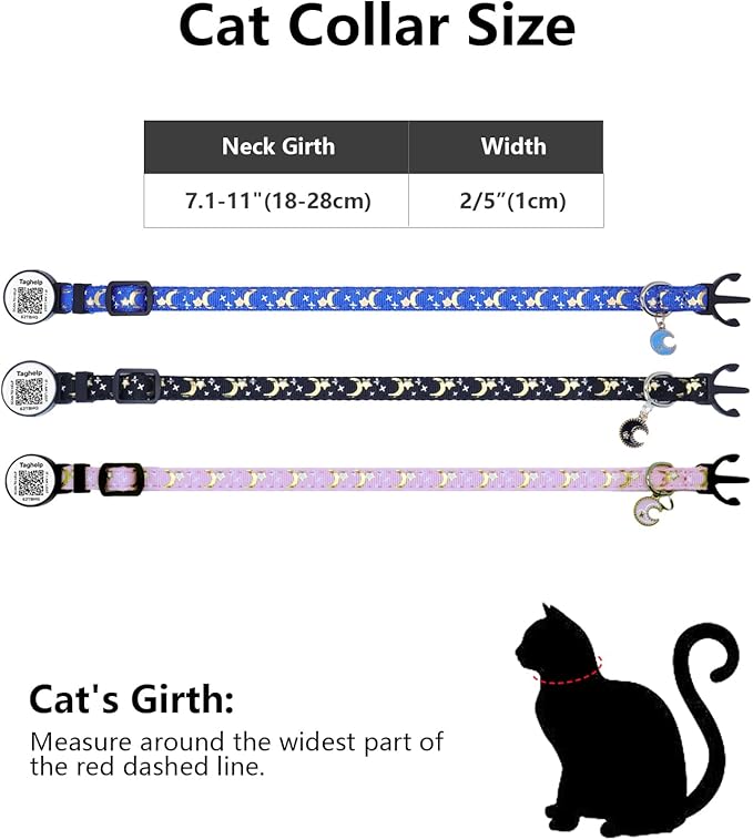 Smart Lost & Found System: Breakaway Cat Collar with Free Lifetime QR Code ID, Adjustable Reflective Kitten Collar (Stars & Moon) - No Monthly Fees, Pink Pet Safety (Pink)