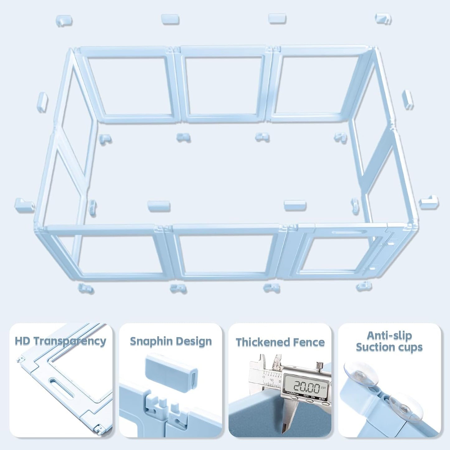 Clear Acrylic Dog Playpen,Transparent DIY Dog Pen,Easy Assembly and Disassembly,Indoor and Outdoor Use,Simple Cleansing Fence (Sky Blue, 60CM, 12 Panel)