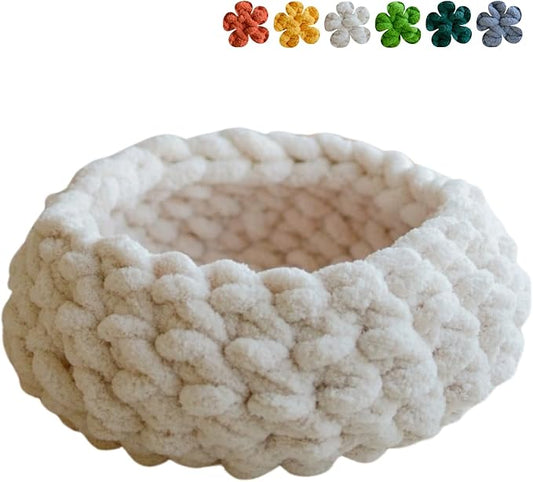 Cat Nest Bed – Premium Handwoven Washable Extra Soft Round Cave House for Indoor Kitten & Kitty, Small & Large (Cloud White,Large)