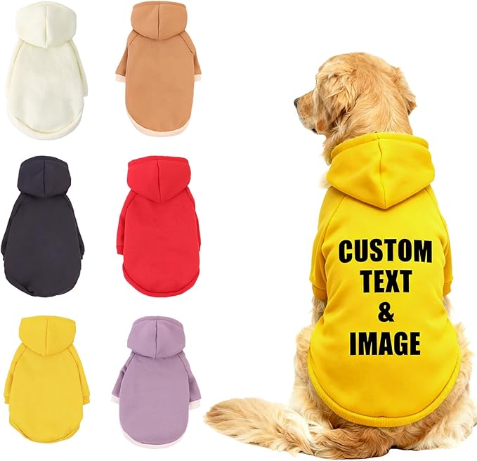 Custom Dog Hoodie, Personalized Sweatshirt with Photo Text Name Logo, Customized Hooded Sweater for Small Medium Large Dogs & Cats (Yellow, Small)