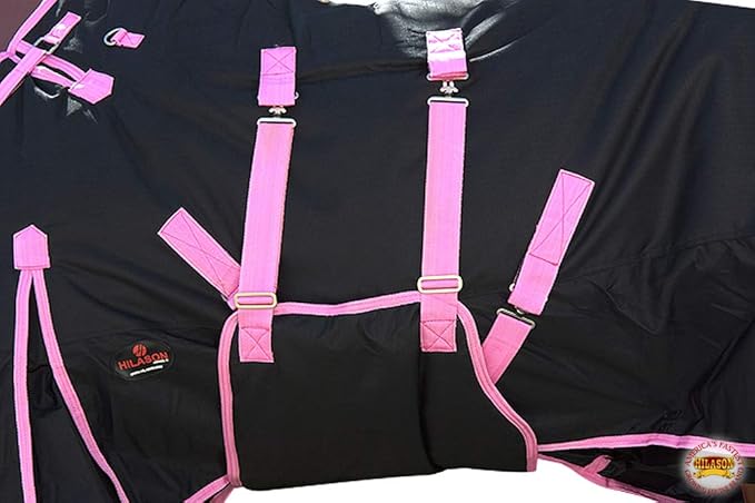 HILASON Black with Pink Trims 70 Inch 1200D Winter Waterproof Poly Horse Turnout Blanket Belly Wrap