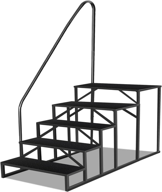 RV Stairs 5 Step, RV Steps Anti-Slip, Hot Tub Steps with Handrail, 660 lbs Hot Tub Steps Step Ladder for 5th Wheel RV, Mobile Home Stairs, REL-0402