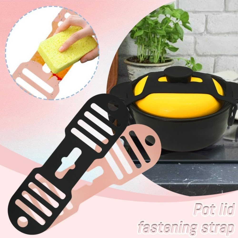Silicone Lid Lock Strap for Crockpot Slow Cooker (6/7/8 Quart) - Universal Crockpot Lid Holder & Rubber Strap Alternative | Heat-Resistant, No-Spill Design Transport Accessories (Black 2PCS)