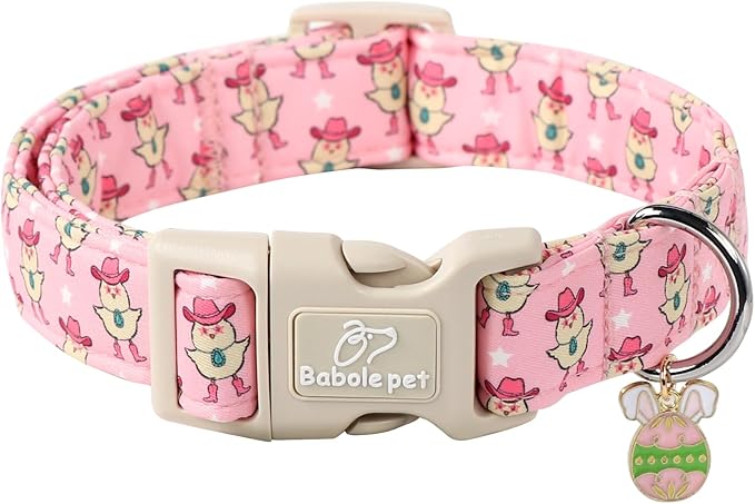 Easter Dog Collar for Large Dogs - Cowgirl Chick Easter Collars for Dogs, Pink Girl Dog Collar, Adjustable Spring Holiday Pet Collars with Quick Release Buckle XL