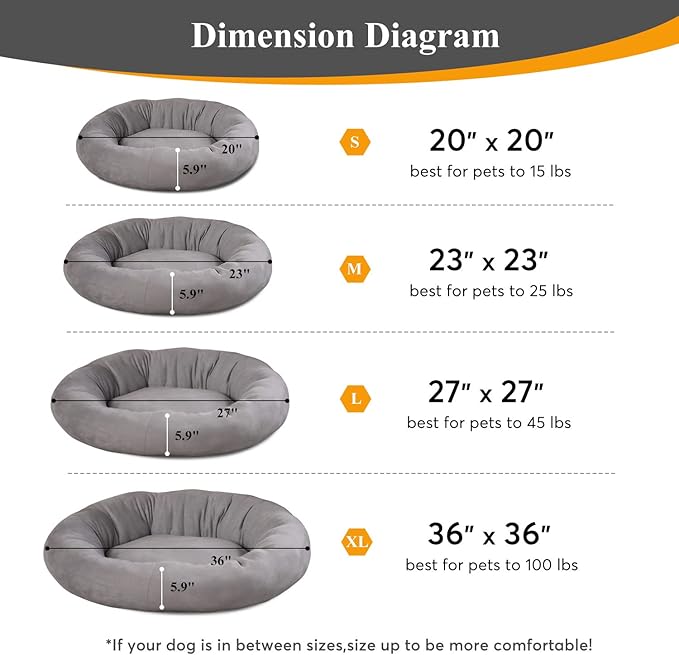 KASENTEX Round Dog Bed - Medium Dog Donut Bed, Anti-Slip, Machine Washable (Brown, 23x23 Inches)