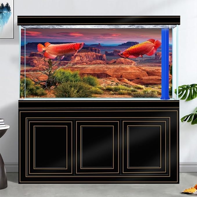30X12IN Desert Loess Rock Cactus Oasis Reptile Habitat Background, Natural Sunset Desert Themed Terrarium Background, Aquarium Background with 10 EVA Double-Sided Tape