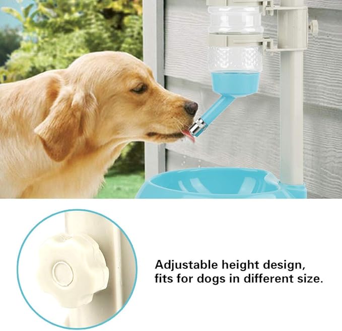 Adjustable Pets Dog Bowl Feeder Water Dispenser Drinking Bottle Food Container Bowl Bottle Standing Dispenser Dogs Green(Blue)