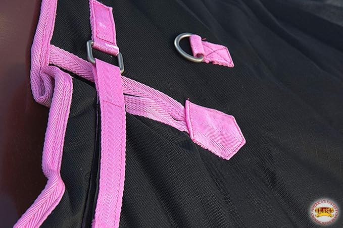 HILASON Black with Pink Trims 70 Inch 1200D Winter Waterproof Poly Horse Turnout Blanket Belly Wrap