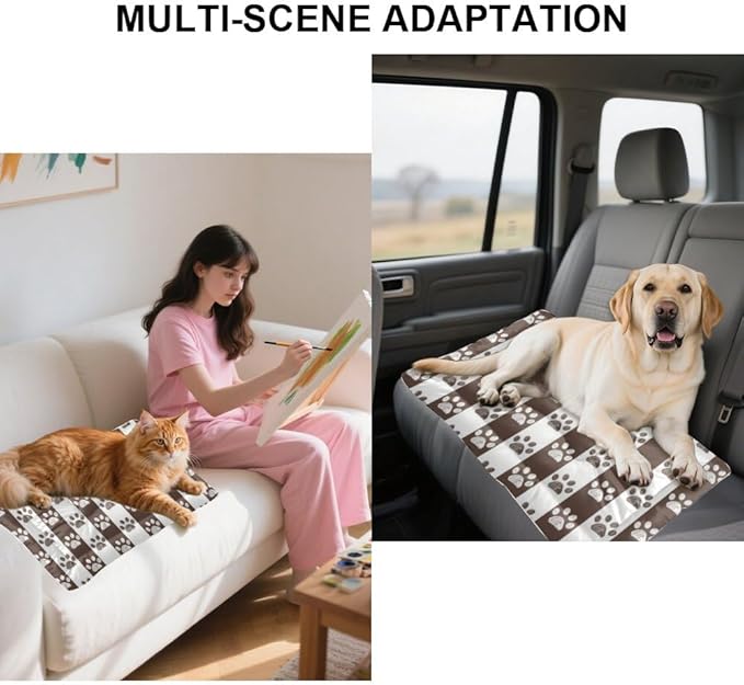 Brown Paw Print Stripes Dogs Bed Furniture Dog Crate Mat Dog Bed Pads for Crates Crate Washable Non-Slip Beds for Crates Beds Medium Dogs Mat Kennel Accessories Indoor Outdoor 36X24 Inch