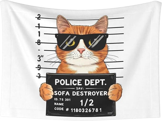 Cat Holding Mugshot Sign Print Soft Plush Pet Blanket, Washable Dog Blanket, Cat Fleece Throw, Puppy Bed Crate Mat & Sofa Couch Protector - Large