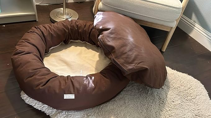 Organic Cotton Canvas Dog Bed: Removable Cover, Natural Fill - Made in USA (Dark Brown, X Small 18" x 6" inches)