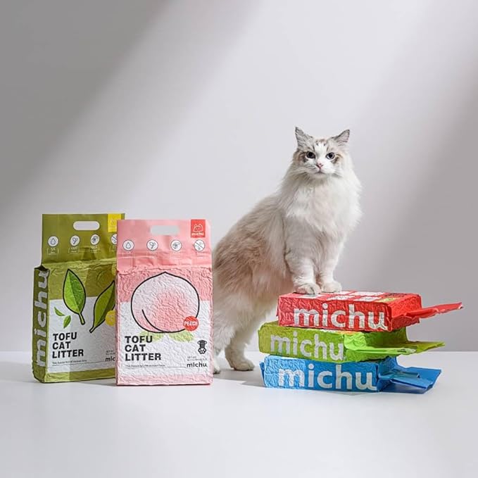 Tofu Cat Litter Natural Clumping Tofu Cat Litter, Fast Clumping and Easily Scoop-able 5.5lb/88oz 5 Scents - Peach, 8 Pack