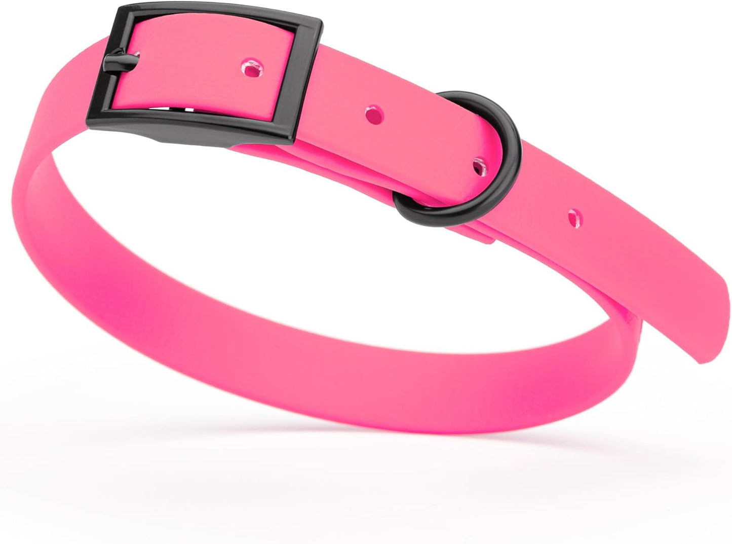 Dogline Biothane Waterproof Dog Collar Strong Coated Nylon Webbing with Black Hardware Odor- Proof for Easy Care Easy to Clean High Performance Fits Small Medium or Large Dogs, Passionfruit Pink