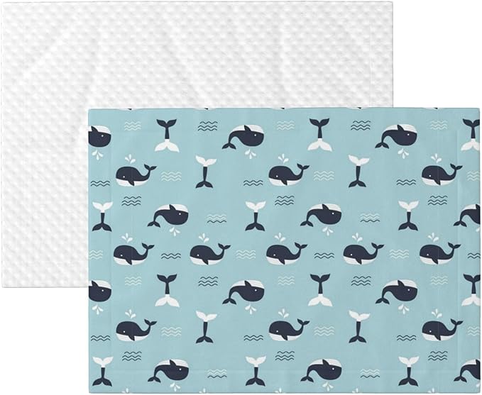 Two Sided Plush Pet Blanket for Crates Carriers Home Use, Whale in Ocean Pattern, Reversible Throw with Cozy Dot Fabric and Silky Reverse for Small Large Pets