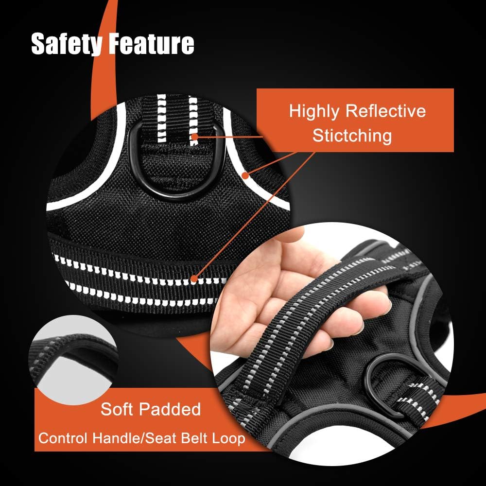 PHOEPET Reflective Dog Harness No Pull Large Breed Vest with 2 Metal Leash Attachment Hooks(L, Purple)