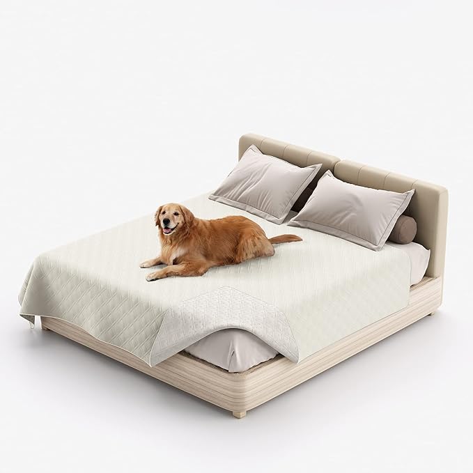 Waterproof Dog Bed Covers for Couch Protection, Water-Resistant Soft Dog Pet Blanket Anti-Slip Dog Blanket for Bed, for Furniture Bed Couch Sofa (Ivory White,68x82inch)