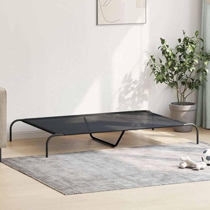 Elevated Dog Bed for Large Breeds, 59 Inch Raised Pet Cot with Breathable Textilene and Heavy-Duty Powder-Coated Steel Frame, Portable Cooling Bed for Outdoor and Indoor Use, Black