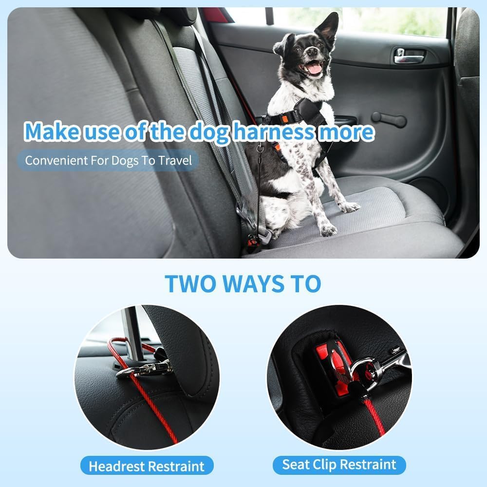 Dog Seat Belt Harness for Car,2pcs Dog Seatbelt of Coated Wire Leash Safety Restraint,No Chew Tether Cable Vehicle Dogs Accessories,Double Clips & Latch (Blue, 24 inch/60 CM)