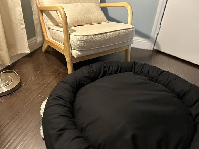 Organic Cotton Canvas Dog Bed: Removable Cover, Natural Fill - Made in USA (Black, Small 24" x 7" inches)