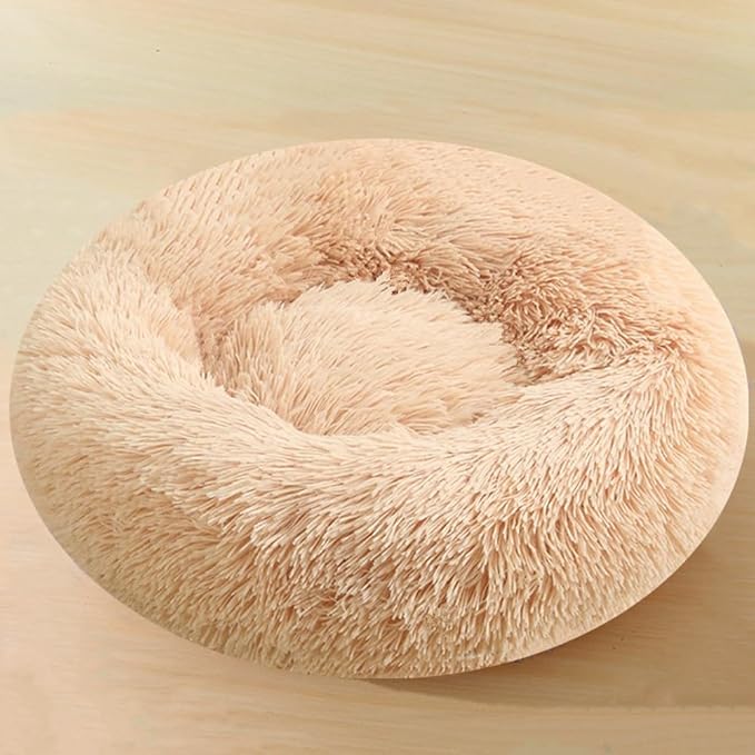 Large Calming Dog Bed, 40 Inch Anti-Anxiety Donut Dog Cuddler Cat Bed, Warming Cozy Soft Dogs Round Bed, Fluffy Faux Fur Machine Washable Pet Cushion for Medium Large Dogs & Cats (Yellow)