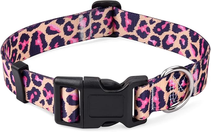 Dog Collar with Bohemia Floral Tribal Geometric Patterns - Soft Ethnic Style Collar Adjustable for Small Medium Large Dogs(Pink Leopard,L)