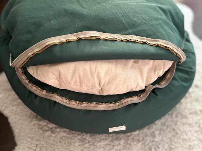 Organic Cotton Canvas Dog Bed: Removable Cover, Natural Fill - Made in USA (Sage Green, Medium 28" x 8" inches)