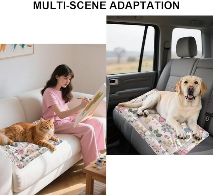 Vintage Cute Pink Floral Dog Bed Furniture Puppy Mat Pads for Dogs Crate Beds Washable Non-Slip Dog Crate Cushion Kennel Bed for Travel Mat Paw Cushion Indoor Outdoor 36X24 Inch