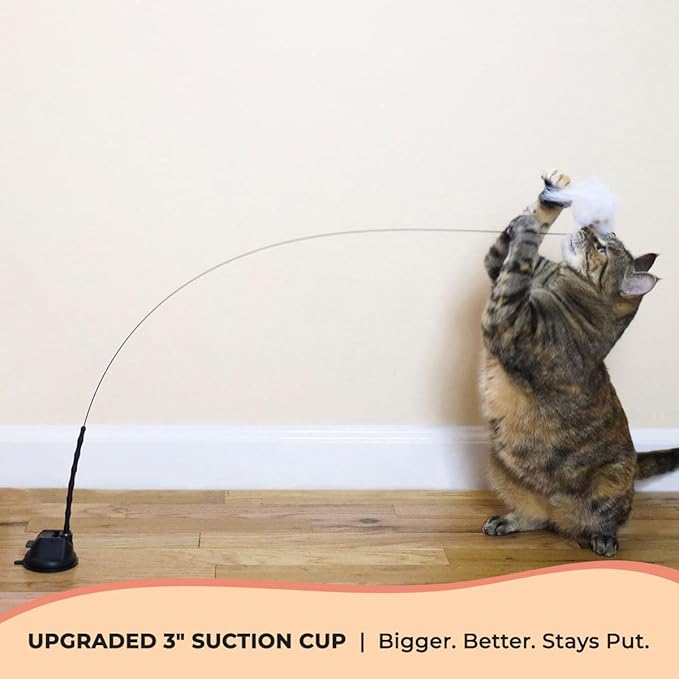 Whiskertons Interactive Bird Simulation Cat Toy Set, Interactive Cat Toys for Indoor Cats, Cat Feather Toy, Self-Holding Suction Base, 5 Replacement Birds, Feathers & Bells (Standard Hybrid Bundle)