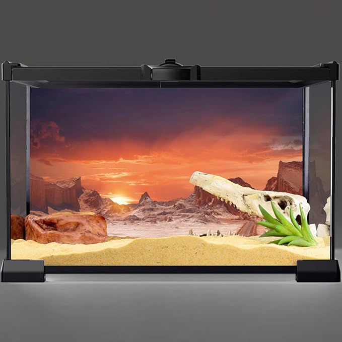 AWERT 72x16 inches Sun and Desert Terrarium Background Orange Reptile Habitat Background Durable Polyester Background