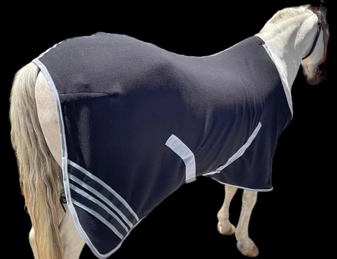 Majestic Ally Anti Pill Fleece Horse Blanket/Sheet with Silver Braided Rope (Black, 82)
