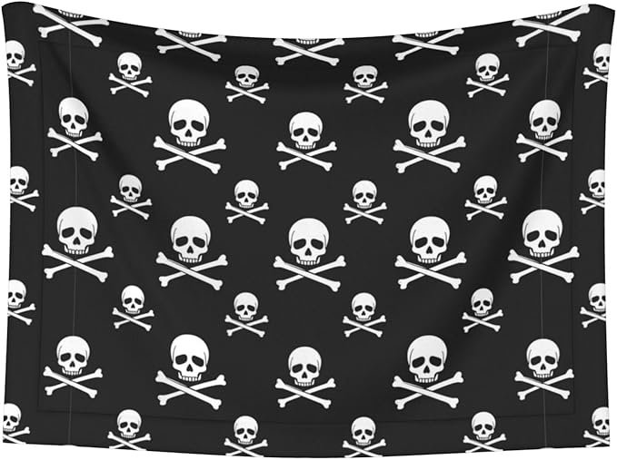 Double Sided Plush Pet Blanket for Small Large Animals, Skull and Crossbones, Reversible Throw with Dimpled Dot Side and Flat Side for Kennels Living Rooms