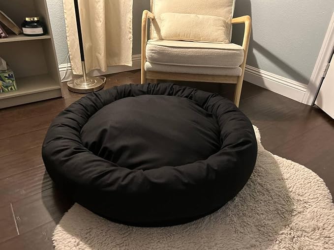 Organic Cotton Canvas Dog Bed: Removable Cover, Natural Fill - Made in USA (Black, XX Large 50" x 8" inches)