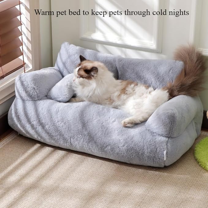 Soft Fluffy Self-Warming Cat Bed | Washable Pet Sofa for Indoor Cats & Small Dogs | Cute Princess-Inspired Kitten Couch & Puppy Bed(Beige,21.65''*14.96''*7.09'')