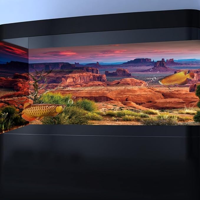 48X20IN Desert Loess Rock Cactus Oasis Reptile Habitat Background, Natural Sunset Desert Themed Terrarium Background, Aquarium Background with 10 EVA Double-Sided Tape