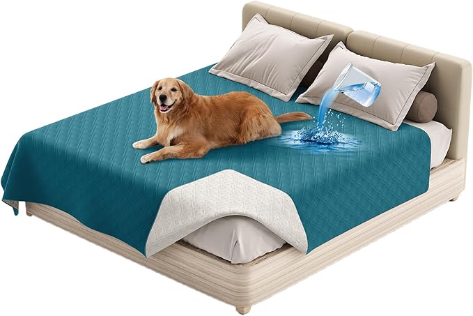 Dog Bed Cover Waterproof Microfiber Quilted Mattress Cover Pet Mat Silicon Non Slip 9 Size Furniture Protectors for Bed Sofa Couch (102 x 127 cm/40 x 50 in,Deep Blue)