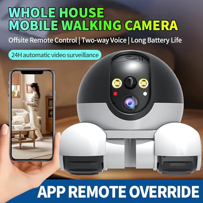 Vikye Robot Camera On Wheels,2MP Double Lens Moving Pet Camera,2 Way Talk 1080P WiFi Small Robot Cam for Cats Dogs