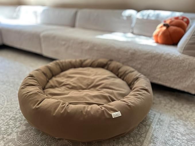 Organic Cotton Canvas Dog Bed: Removable Cover, Natural Fill - Made in USA (Medium Brown, X Large 42" x 8" inches)