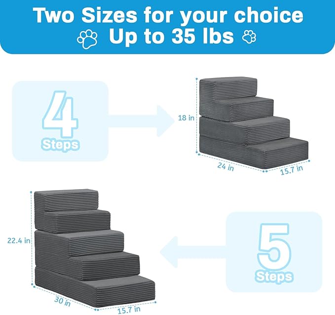 Dog Stairs for Small Dogs, 4 Step Pet Stairs for High Beds and Couch, Dog Steps for Bed Balanced 18" H, Foldable Pet Ramp for Large Cats Climb, Non-Slip Bottom Doggy Step, Dark Grey
