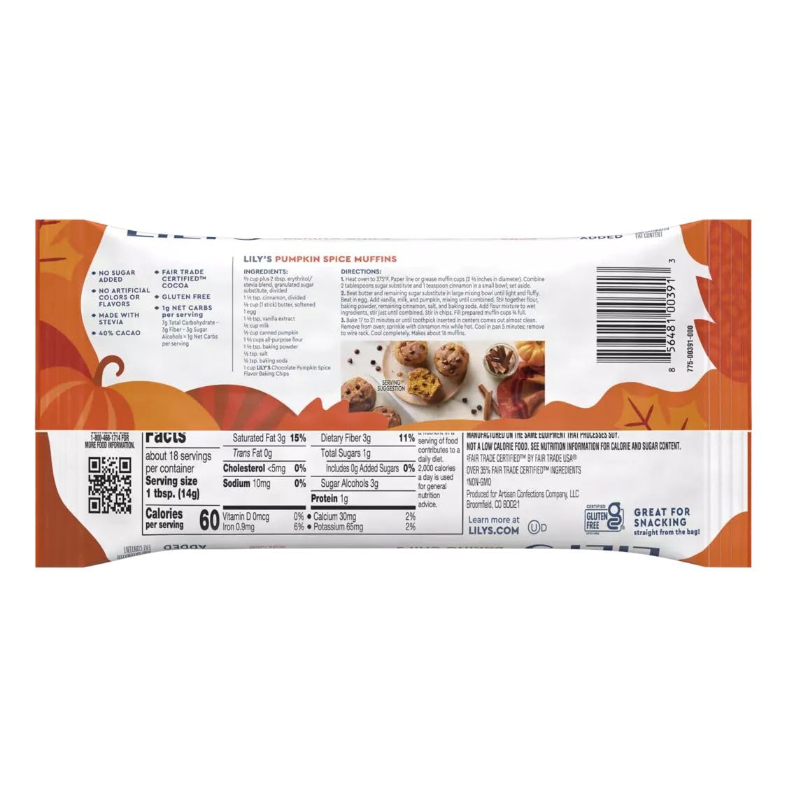 Lilys Chocolate Pumpkin Spice Baking Chips 9 Oz 3 Pack
